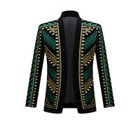 PYJTRL Giacca da Uomo Elegante con Ricamo in Velluto Nero e Oro (Verde Oro, 3XL)