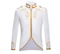 PYJTRL Giacca da Uomo Elegante con Ricamo in Velluto Nero e Oro (White, S)