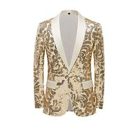 PYJTRL Giacca da Uomo Elegante in Raso con Paillettes con Motivo Floreale (XL, Champagne Oro)