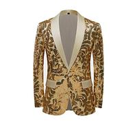 PYJTRL Giacca da Uomo Elegante in Raso con Paillettes con Motivo Floreale (XL, Oro)