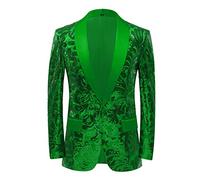 PYJTRL Giacca da Uomo Elegante in Raso con Paillettes con Motivo Floreale (XXL, Verde)