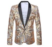 PYJTRL Giacca da Uomo in Velluto con Paillettes con Motivo Floreale (Gold, M)