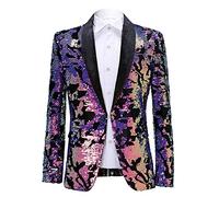PYJTRL Giacca da Uomo in Velluto con Paillettes con Motivo Floreale (Velvet - Purple, XL)