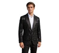 PYJTRL Giacca da Uomo Ricamato Paillette Florale con Strass scoccato Collare per Il Ballo di Nozze,Black,M