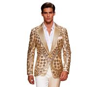 PYJTRL Giacca da Uomo Ricamato Paillette Florale con Strass scoccato Collare per Il Ballo di Nozze,Gold,XS