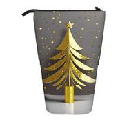Pyjwyfmy Astuccio portamatite telescopico con stampa albero di Natale glitterato dorato, portapenne portatile per studio o ufficio