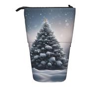 Pyjwyfmy Astuccio portamatite telescopico con stampa di albero di Natale e neve, portapenne portatile per studio o ufficio