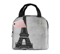Pyjwyfmy Borsa per il pranzo isolata con stampa della Torre Eiffel del caffè parigino, contenitore leggero per il pranzo con un foglio di alluminio spesso per unisex