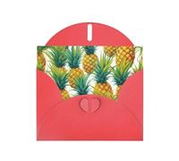 Pyjwyfmy Set di biglietti di auguri perlati con stampa di ananas tropicali esotici, biglietti di compleanno e buste vuote, biglietti di ringraziamento