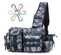 PYKES PEAK Borsa da pesca | Borsa impermeabile con grande capacità | Include 6 moschettoni | Versatile borsa a tracolla da pesca | 5 colori | Taglia L - Progettato in Giappone, Grigio mimetico., L
