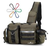 PYKES PEAK Borsa da pesca | Borsa impermeabile con grande capacità | Include 6 moschettoni | Versatile borsa a tracolla da pesca | 5 colori | Taglia L - Progettato in Giappone, Oliva, L, Borsa a