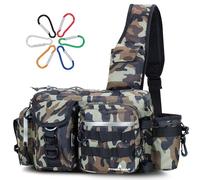 PYKES PEAK Borsa da pesca | Borsa impermeabile con grande capacità | Include 6 moschettoni | Versatile borsa a tracolla da pesca | 5 colori | Taglia L - Progettato in Giappone, Verde mimetico., L