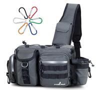 PYKES PEAK Borsa da pesca | Borsa impermeabile con grande capacità | Include 6 moschettoni | Versatile borsa a tracolla da pesca | 5 colori | Taglia L - Progettato in Giappone, Grigio, L, Borsa a