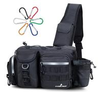 PYKES PEAK Borsa da pesca impermeabile grande capacità, Include 6 moschettoni, Versatile borsa a tracolla da pesca, 5 colori, Taglia L - Progettato in Giappone, Nero