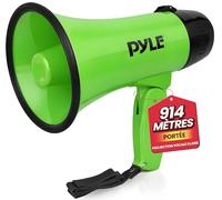 Pyle Altoparlante Portatile Megafono con Sirena - Megafono Porta Voce Compatto e funzionante a batterie con Potenza di 20 Watt, Microfono, 2 modalità, PA e Manico Pieghevole - Verde