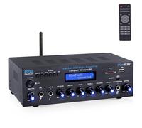 Pyle Amplificatore Audio Stereo Wireless BT, Multi Canale, 200 Watt, Ricevitore Audio Domestico con Radio FM, USB SD, AUX, RCA, Ingresso Microfono, Antenna BT e FM