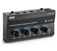 Pyle Amplificatore stereo a 4 canali | Amplificatore per cuffie con 4 controlli del volume indipendenti | Jack di ingresso e uscita TRS da 1/4 di pollice | Alimentatore incluso | 4 x 2.2 "Design