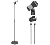 Pyle Supporto per microfono regolabile in altezza, 91,9 cm - 161,8 cm, universale, design compatto, robusto e leggero, ideale per studio e concerti, con clip per microfono, base in gomma (nero)
