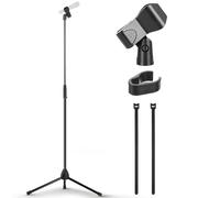 Pyle Asta Microfono Regolabile da 100 a 168 cm, Supporto Microfono da Pavimento Pieghevole con Clip Cavo, Piedini Antiscivolo, Adattatore 15,88 mm