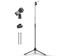 Pyle Asta Microfono, Supporto Microfono Treppiede Regolabile 133-201 cm, Base Antiscivolo, Clip Microfono e Adattatore 15,88 mm Inclusi