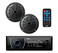 "Pyle Autoradio Bluetooth, Stereo da Incasso con Microfono, Radio AM/FM, Lettore MP3/SD E Telecomando, Kit con 2 Altoparlanti Impermeabili 13 cm, Accessori Barca, Yacht, Casse Audio Speaker "