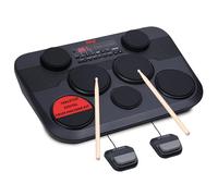 Pyle Batteria elettronica digitale da tavolo, kit compatto portatile con 7 pad e pedali sensibili al tocco, 273 suoni, uscite USB e cuffie, ingressi MIDI/AUX, batterie da 4 x 5 pollici e piatti da 3 x