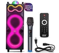 Pyle Bluetooth Speaker System with Wireless Mic, 240W PA and Karaoke Machine, Dual 10" Inch Speakers, Rechargeable Battery, USB/SD/AUX/FM Radio, LED Lights, Outdoor/Indoor Party Audio