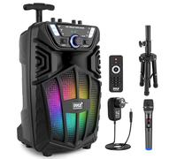 Pyle Cassa Bluetooth Portatile 480W Altoparlante Bluetooth 20,3 cm con Microfono Wireless, Ruote, TWS, Luci LED, Display, Ingressi 6,35 mm, FM/AUX/MP3/USB/SD
