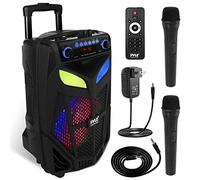 Pyle Cassa Bluetooth Portatile 600W, Altoparlante Bluetooth PA 25cm per Esterni con 2 Microfoni Wireless, Luci, USB/SD, Radio FM, Ruote, Telecomando