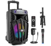 Pyle Cassa Bluetooth Portatile 680W, Altoparlante Bluetooth PA 25cm con Microfono Wireless, Ruote, TWS, Luci, Display LED, Ingresso Mic 6,5mm, FM/AUX/MP3/USB/SD