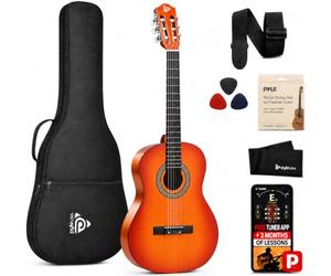 Pyle Chitarra Acustica 3/4, Tutto Legno con Accessori, Tracolla, Custodia, Plettri, Tuner, Chitarra per Principianti, Guitar