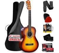 Pyle Set di Chitarra Acustica per Principianti, Strumento in Legno Massello, Dimensione Junior 3/4 per Bambini e Adulti, 36" Marrone Lucido