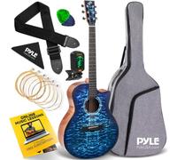 Pyle Chitarra acustica, chitarra classica full size, corda in acciaio, 104,1 cm, blu, custodia, accordatore, corde extra, tracolla, plettri, per destrorsi