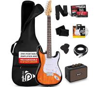 Pyle Set di Chitarra Elettrica Dimensione Completa con Amplificatore 5W, Custodia, Plettro, Corde di Ricambio e Cintura, Pack Chitarra per Principianti Stile ST con 22 Tasti - Natural Burst