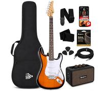 Pyle Set di Chitarra Elettrica Dimensione Completa con Amplificatore 5W, Custodia, Plettro, Corde di Ricambio e Cintura, Pack Chitarra per Principianti Stile ST con 22 Tasti - Natural Burst