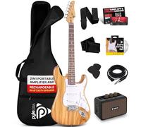 Pyle Set di Chitarra Elettrica Dimensione Completa con Amplificatore 5W, Custodia, Plettro, Corde di Ricambio e Cintura, Pack Chitarra per Principianti Stile ST con 22 Tasti, Natural