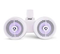 Pyle Dual Waterproof Off-Road Speakers - 6.5" 200W 2-Way Marine Wakeboard Tower Sound System w/LED Light, Full Range Outdoor Stereo Speaker for Car, ATV, UTV, Jeep, Boat, Includes Brackets (White)