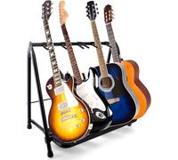 Pyle Foldable Universal Multi Guitar Stand - 5 Guitar Stand Portable Collapsible Instrument Floor Guitar Rack Holder w/ Foam Padding - For Acoustic, Electric, Bass Guitar & Guitar Bag / Case