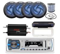 Pyle In-Dash - Ricevitore radio AM/FM USB AUX per imbarcazioni marine con 4 altoparlanti stereo a 2 vie da 100 W a gamma completa, amplificatore impermeabile a 4 canali, schermo radio, cavo