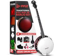 Pyle Kit banjo con testa Remo e risonatore Sapele, 39 pollici Full Size tradizionale aperto o chiuso posteriore 5 corde strumento con 24 staffe, 5 ° accordatore piolo ingranato e kit di accessori