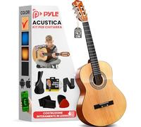Pyle Kit Chitarra Acustica per Principianti, Strumento Tutto in Legno di Misura 1/4 Junior per Bambini, Adulti, Frassino Naturale da 76,2 Centimetri