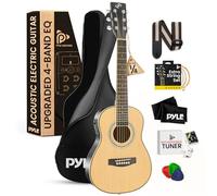 Pyle Kit chitarra elettrica acustica, scala 1/4, in legno di abete rosso, strumento a corda con custodia, 76,2 cm