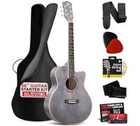 Pyle Kit per chitarra acustica, 3/4, misura junior, strumento a corda in acciaio per principianti, bambini, adulti, 91,4 cm, grigio opaco