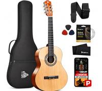Pyle Kit per chitarra acustica per principianti, 1/2 Junior Size All Wood Instrument con kit di accessori completo, plettri, tracolla, custodia, panno per la pulizia, app accordatore, lezioni di 2