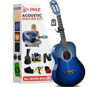 Pyle Kit per chitarra acustica per principianti, 1/2 junior, strumento a corda in nylon con capotasto, tracolla, set di corde extra, custodia, chitarre per principianti, adulti e giovani, 86,4 cm, blu