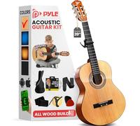 Pyle Kit per chitarra acustica per principianti, 4/4, tutto in legno, strumento a corde in nylon con capotasto, cinghia, set di corde extra, custodia, chitarre per principianti, adulti e giovani,