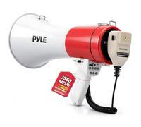 Pyle Megafono Bluetooth 50W Ricaricabile con Sirena e Registrazione, Rosso | Lettore USB/TF | Ricarica Type-C | Portata fino a 1000 m | Ingresso AUX 3,5 mm | Microfono a filo | Memoria vocale 260 s