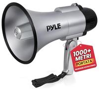 Pyle Megafono con Sirena, Megafono Portatile Compatto e Alimentato a Batteria con Potenza di 30 Watt, Microfono, 2 Modalità e Manico Pieghevole, Argento