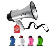 Pyle Megafono con Sirena, Megafono Portatile Compatto e Alimentato a Batteria con Potenza di 30 Watt, Microfono, 2 Modalità e Manico Pieghevole, Argento