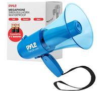 Pyle Megafono Portatile 30 Watt Impermeabile con Sirena e Registrazione, Altoparlante a Batteria per Uso Interno ed Esterno, Portata 400 m, Blu Trasparente, Sport, Calcio, Basket, Baseball, Polizia